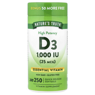 Nature's Truth, Vitamin D3, High Potency , 25 mcg (1,000 IU), 250 Quick Release Softgels