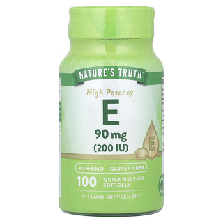 Nature's Truth, E Vitamini, Yüksek Etkili, 90 mg (200 IU), 100 Hızlı Salımlı Yumuşak Jel