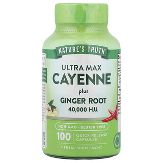Nature's Truth, Cayenne Ultra Max cu rădăcină de ghimbir, 100 de capsule cu eliberare rapidă