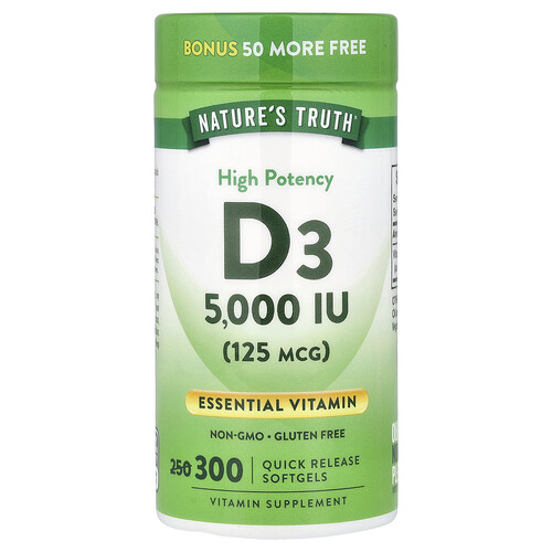 Nature's Truth, Vitamin D3, 125 mcg (5.000 IU), 300 Weichkapseln mit schneller Freisetzung