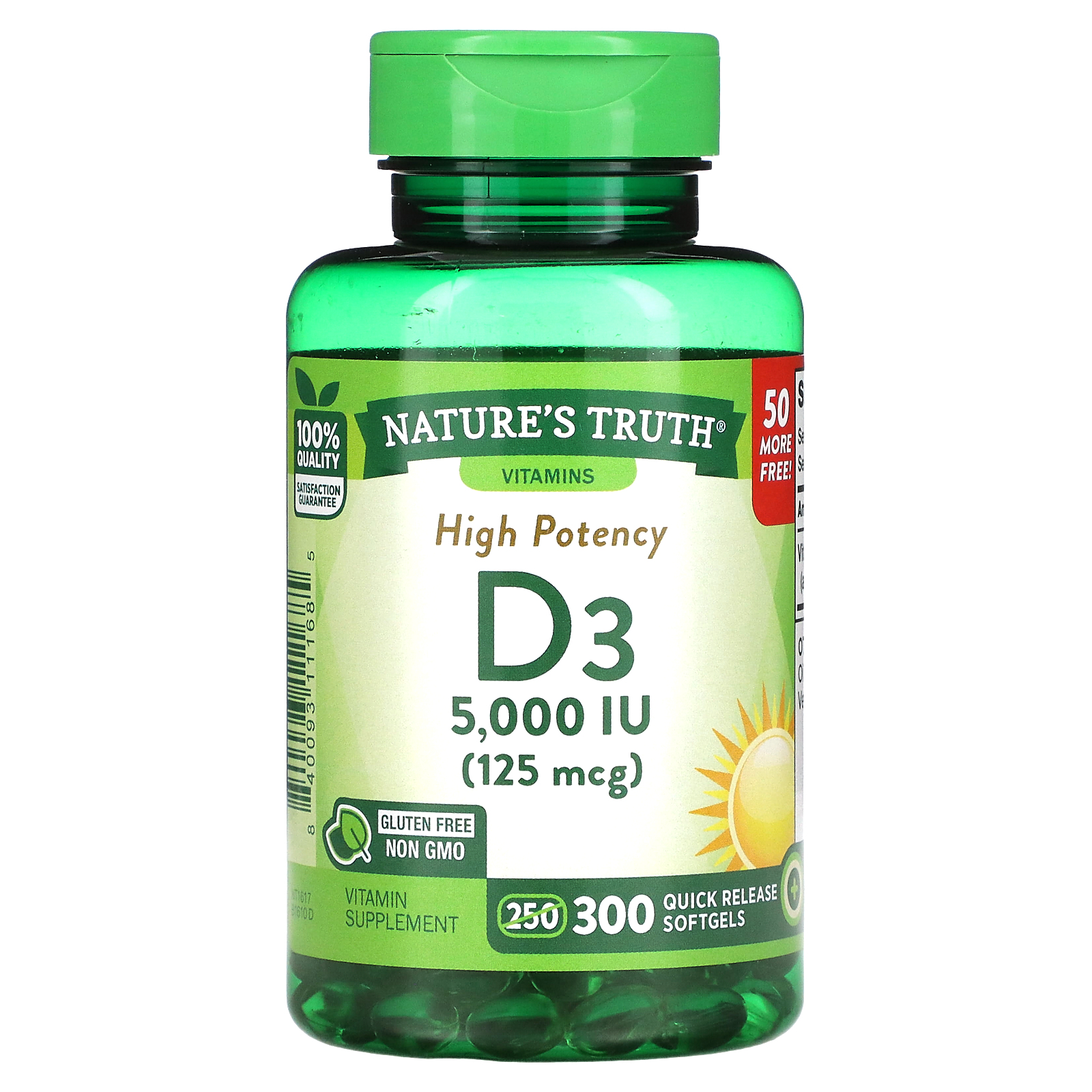 Nature's Truth, High Potency Vitamin D3, 125 mcg (5000 IU), 300 Quick ...