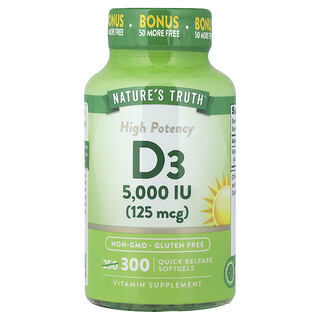 Nature's Truth, Vitamina D3, 125 mcg (5000 UI), 300 cápsulas blandas de liberación rápida