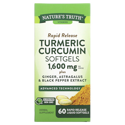 

Nature's Truth Turmeric Curcumin plus Ginger Astragalus and Black Pepper Extract 800 mg 60 Rapid Release Liquid Softgels