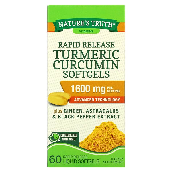 Nature's Truth‏, Turmeric Curcumin plus Ginger, Astragalus and Black Pepper Extract, 800 mg,  60 Rapid Release Liquid Softgels