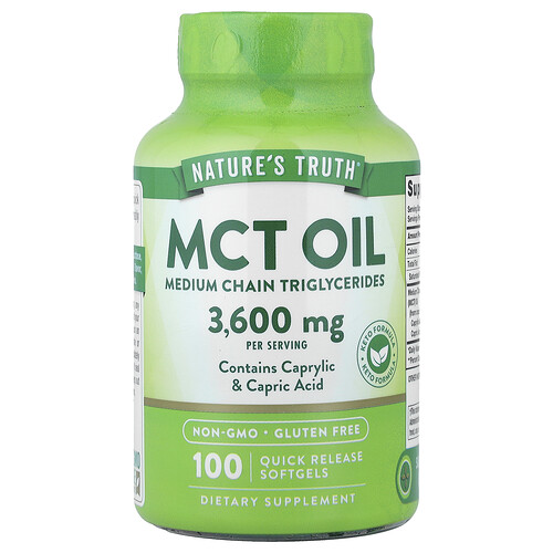 ネイチャーズトゥルース Nature's Truth, MCT（中鎖脂肪酸トリグリセリド）オイル、100 Quick Release Softgels（ソフトジェル1粒あたり1,200mg）