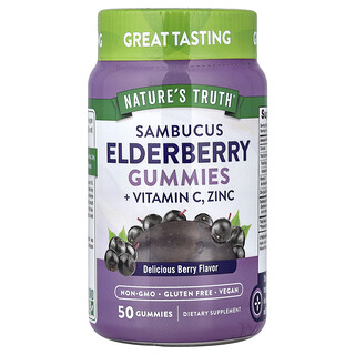 Nature's Truth, Sambucus Mürver Yemişi + C Vitamini, Çinko Yumuşak Şeker, Lezzetli Orman Meyveleri, 50 Yumuşak Şeker