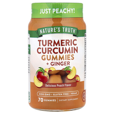 Nature's Truth, Curcumina de cúrcuma más jengibre, Melocotón natural, 70 gomitas veganas