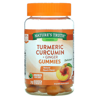 Nature's Truth, Curcumine de curcuma + gingembre, Arôme naturel de pêche, 70 gommes vegan 