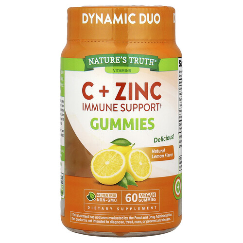 Nature's Truth C + Zinc, Immune Support Gummies, Natural Lemon, 60 Vegan Gummies