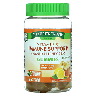 Nature's Truth, Vitamin C Immune Support + Manuka Honey, Zinc, Natural Honey Lemon, 60 Vegetarian Gummies