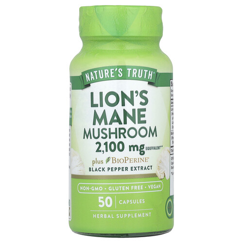 Nature's Truth, Lion‘s Mane Mushroom Plus BioPerine®, Löwenmähne-Pilz plus BioPerine®, 2.100 mg, 50 Kapseln