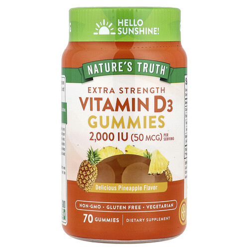 Nature's Truth Vitamin D3, Delicious Pineapple, 70 Gummies ( 25 mcg (1,000 IU) per Gummy)