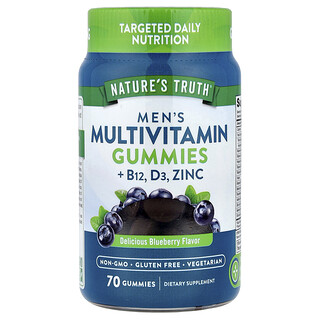 Nature's Truth, Gommes multivitaminées pour hommes + B12, D3, Zinc, Myrtille américaine délicieuse, 70 gommes
