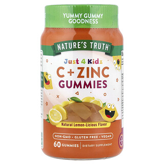 Nature's Truth, Just 4 Kids, Vitamin C + Zinc Gummies, Fruchtgummis mit Vitamin C und Zink, natürlicher Zitronengeschmack, 60 Fruchtgummis