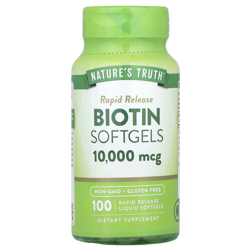 Nature's Truth Биотин 10 000 мкг 100 желатиновых капсул с быстрым высвобождением