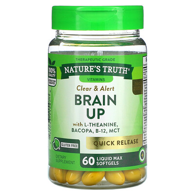 

Nature's Truth Brain Up, с L-теанином, бакопой, витамином B-12, MCT, 60 мягких таблеток Liquid Max