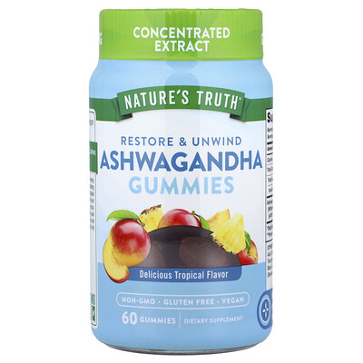 Nature's Truth, Gomitas de ashwagandha, Delicioso sabor a frutas tropicales, 60 gomitas (16,67 mg por gomita)