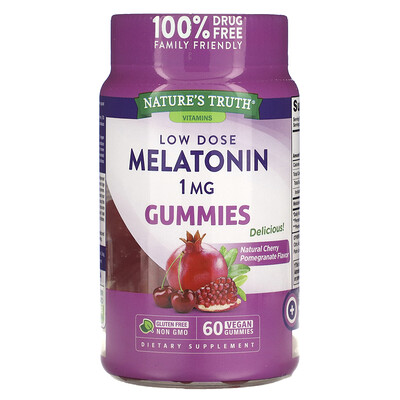 

Nature's Truth Low Dose Melatonin Natural Cherry Pomegranate 1 mg 60 Vegan Gummies