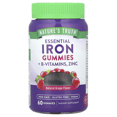 Natures Truth Essential Iron  BVitamins Zinc Gummies Natural Grape 60 Gummies