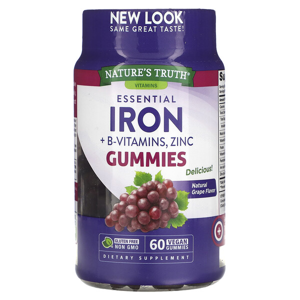 Nature's Truth, Essential Iron + B-Vitamins, Zinc, Natural Grape, 60 ...