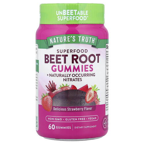 Nature's Truth Superfood Beet Root Gummies, Delicious Strawberry, 60 Gummies