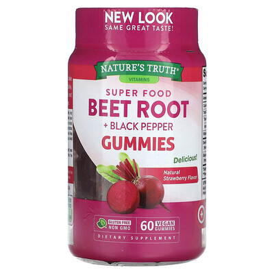 

Nature's Truth, Super Food Beet Root + Black Pepper, Natural Strawberry, 60 Vegan Gummies