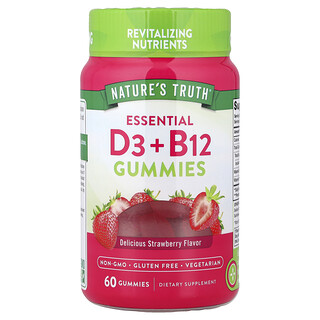 Nature's Truth, Gommes essentielles à la vitamine D3 + B12, Fraise, 60 gommes