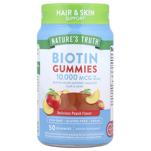 Nature's Truth, Biotin Gummies, Delicious Peach, 50 Gummies (5,000 mcg per Gummy)