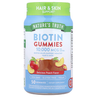 Nature's Truth, Gomitas de biotina, Melocotón delicioso, 50 gomitas (5000 mcg por gomita)