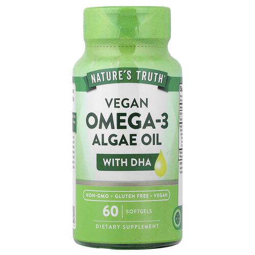 Nature's Truth, Vegan Omega-3 Algae Oil with DHA, veganes Omega-3-Algenöl mit DHA, 60 Weichkapseln