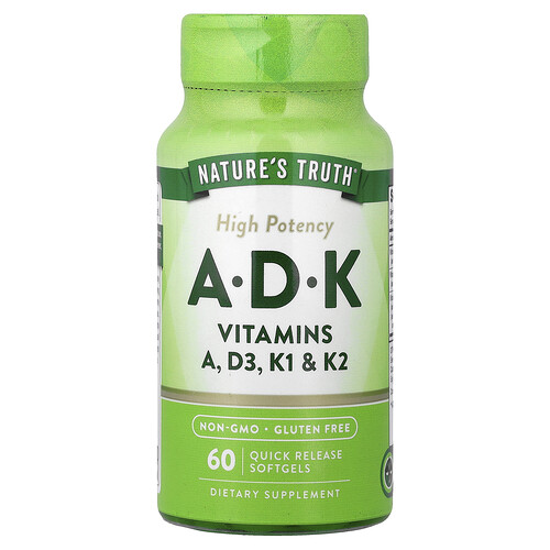 Nature's Truth, Vitamins A, D, K, Vitamine A, D, K, hohe Wirksamkeit, 60 Weichkapseln mit schneller Freisetzung