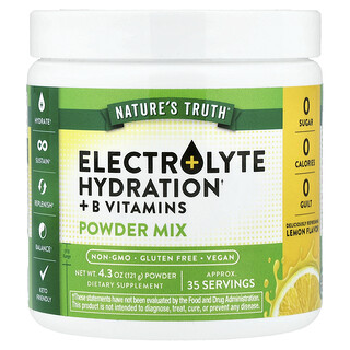 Nature's Truth, Hidratación con electrolitos y vitaminas B, Mezcla en polvo, Limonada, 121 g (4,3 oz)