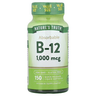 Nature's Truth, B12 absorbible, 1000 mcg, 150 cápsulas blandas líquidas de liberación rápida