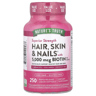 Nature's Truth, Cabelos, Pele e Unhas com Biotina, Potência Superior, 250 Cápsulas Softgel Líquidas Rapid Release