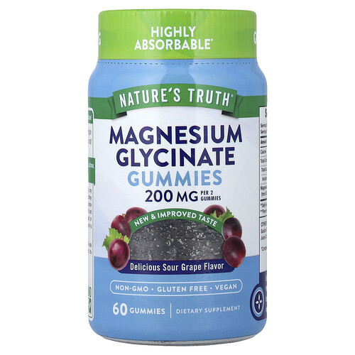 Nature's Truth Magnesium Glycinate Gummies, Delicious Sour Grape, 60 Gummies
