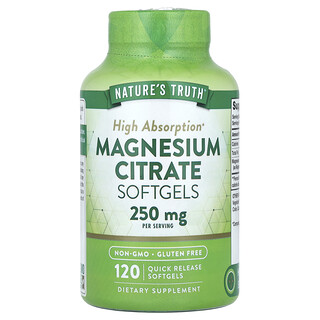 Nature's Truth, Citrat de magneziu, 250 mg, 120 capsule moi cu eliberare rapidă (125 mg per capsulă moale)
