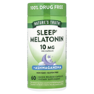 Nature's Truth, Melatonina para dormir con ashwagandha, 60 cápsulas de liberación rápida