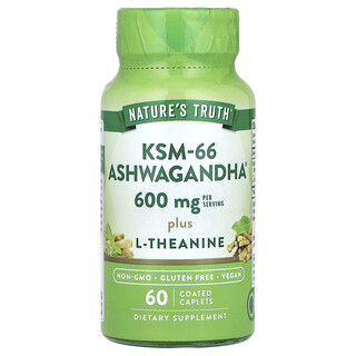 Nature's Truth, KSM-66 Ashwagandha Plus L-Theanine, 60 Επικαλυμμένα Caplets