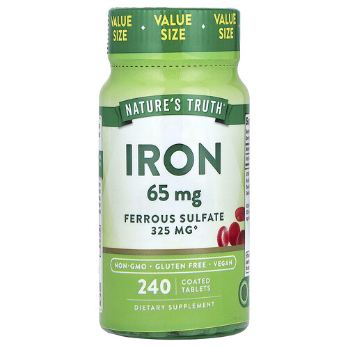 Nature's Truth, Eisen, Eisensulfat, 65 mg, 240 überzogene Tabletten