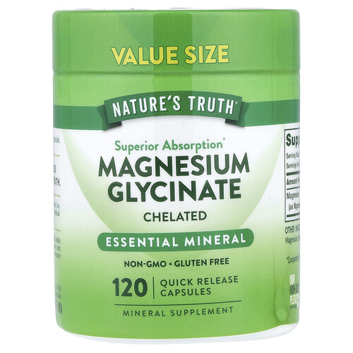 Nature's Truth, Magnesium Glycinate, chelatiertes Magnesiumglycinat, 120 Kapseln mit schneller Freisetzung (100 mg pro Kapsel)