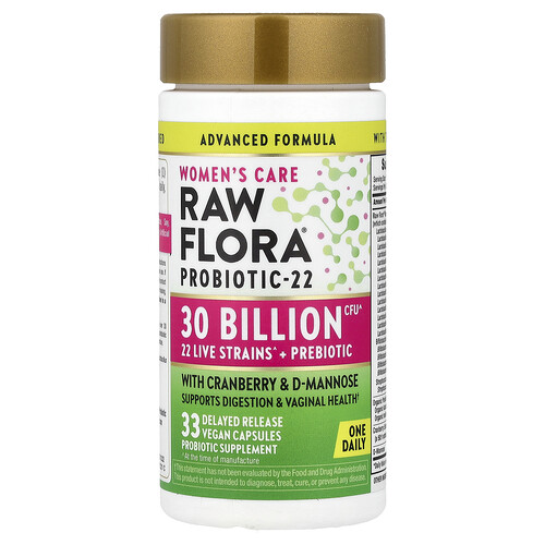 Nature's Truth Women's Care, Raw Flora® Probiotic-22 With Cranberry & D-Mannose, 33 Delayed Release Vegan Capsules