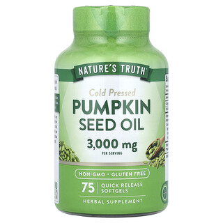 Nature's Truth, Tekvicový olej, lisovaný za studena, 75 mäkkých kapsúl s rýchlym uvoľňovaním (1 000 mg na mäkkú kapsulu)