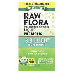 Рідкий пробіотик Raw Flora™, без смакових добавок, 3 млрд КУО, 30 мл (1 рідка унція)