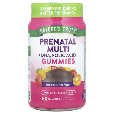 Product Image for Nature's Truth, Prenatal Multi + DHA, Folic Acid Gummies, Delicious Fruit, 60 Gummies