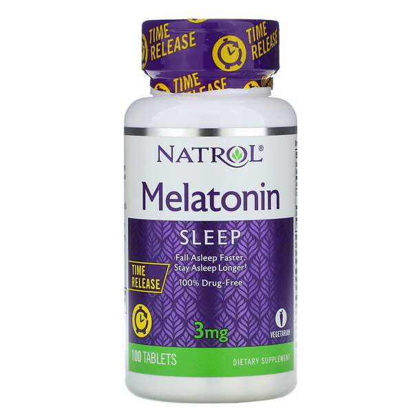 Natrol‏, מלטונין, שחרור מושהה, 3 מ"ג, 100 טבליות
