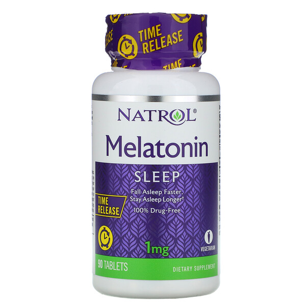 Natrol‏, מלטונין, שחרור מושהה, 1 מ"ג, 90 טבליות