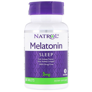 Natrol, メラトニン、3 mg、 60錠