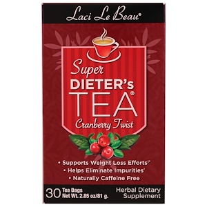 Natrol, Laci Le Beau, чай для придерживающихся диеты, клюквенный твист, 30 чайных пакетиков, 2.85 унций (81 г)