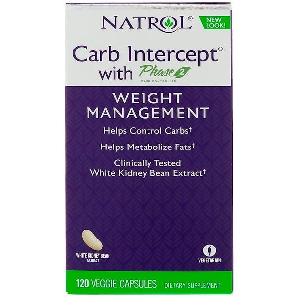Natrol, Carb Intercept 2-я фаза контроля углеводов, 120 вегетарианских капсул