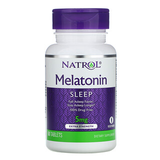 Natrol, Melatonina, força extra, 5 mg, 60 comprimidos